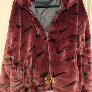 Nike Women's Maroon Faux Fur Teddy Jacket